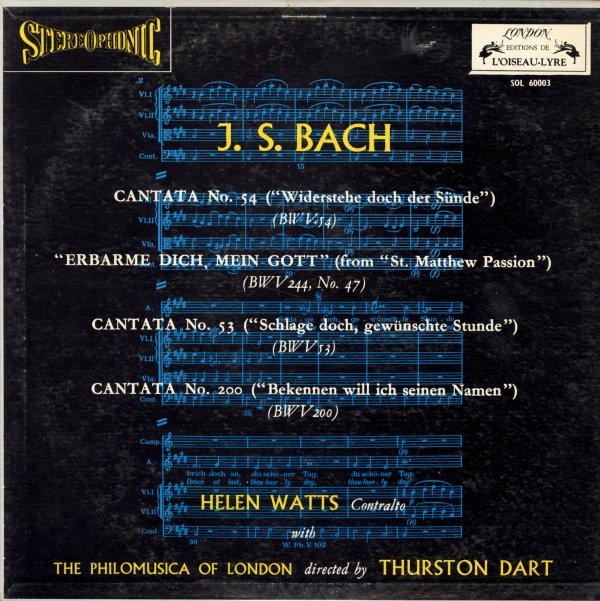 Helen　200)　Bach　(BWV　London　No　53)/Cantata　No　Mein　Vinyl　54)/Erbarme　Dart/Philomusica　(BWV　No　Watts/Thurston　200　244　Cantata　--　(BWV　No　47/Cantana　54　53　album)　Gott　Dich,　BWV　record　Of　(LP,　--
